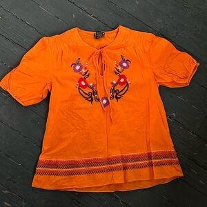 Embroidered orange cotton blouse top